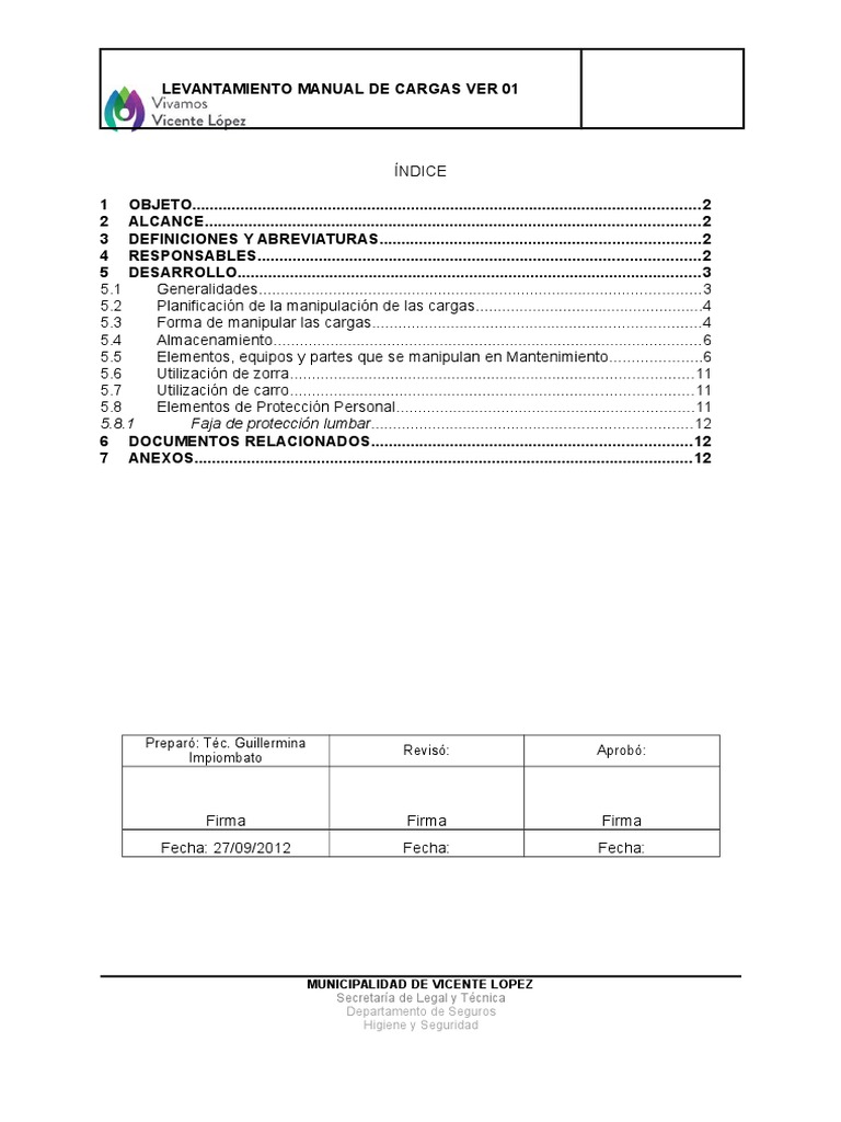 Procedimiento Levantamiento Manual de Cargas Foot Vertebral Column