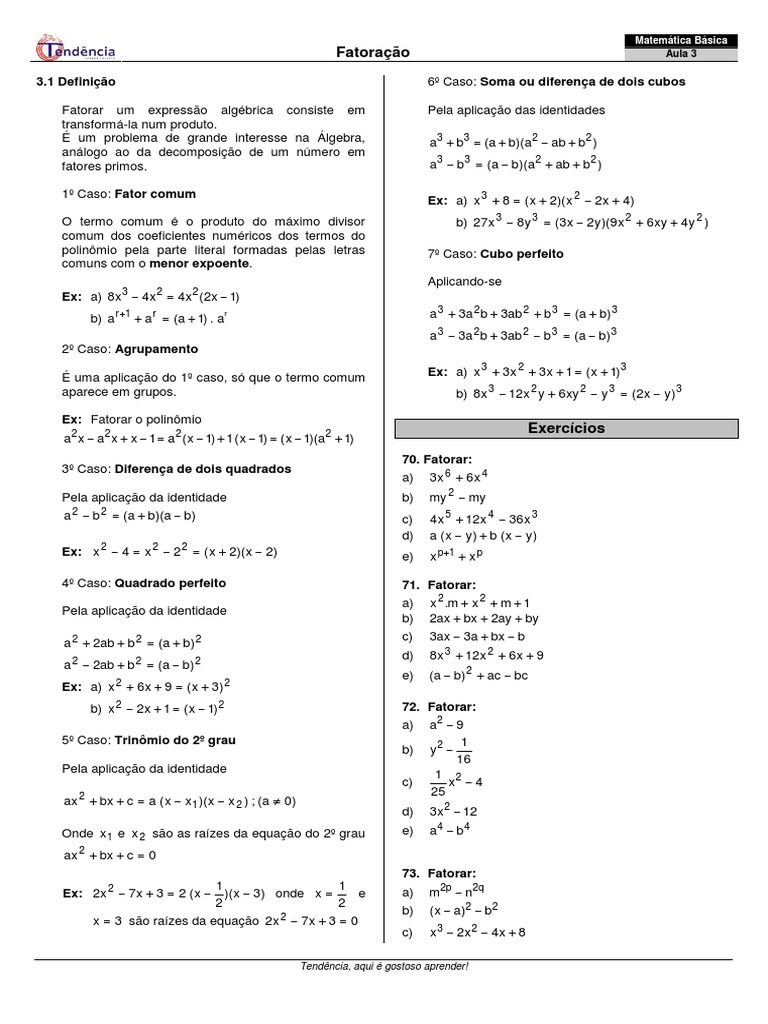 Aula 3 Fatoracao PDF | PDF | Expressões lógicas | Formalismo (dedutivo)