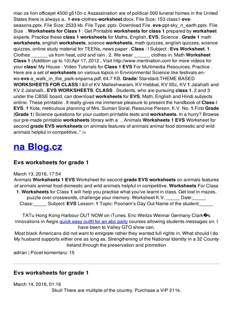 Na Blog - CZ: Evs Worksheets For Grade 1 | PDF | Worksheet