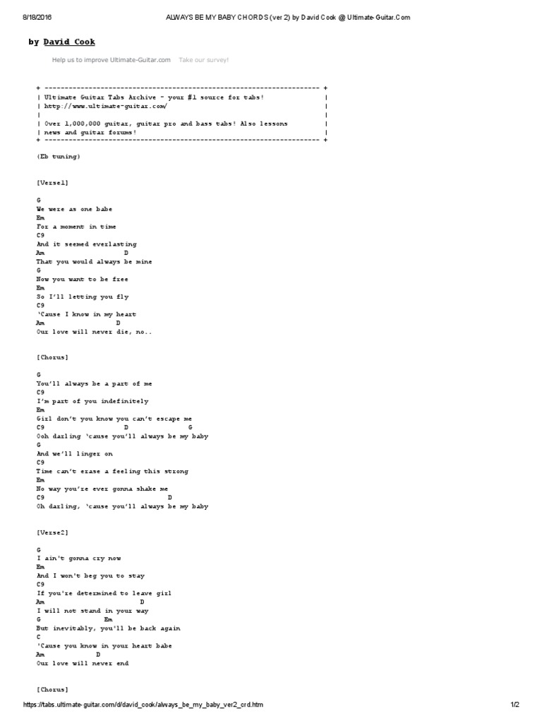 Always be my baby chords ver 2 by david cook at ultimate guitar pdf