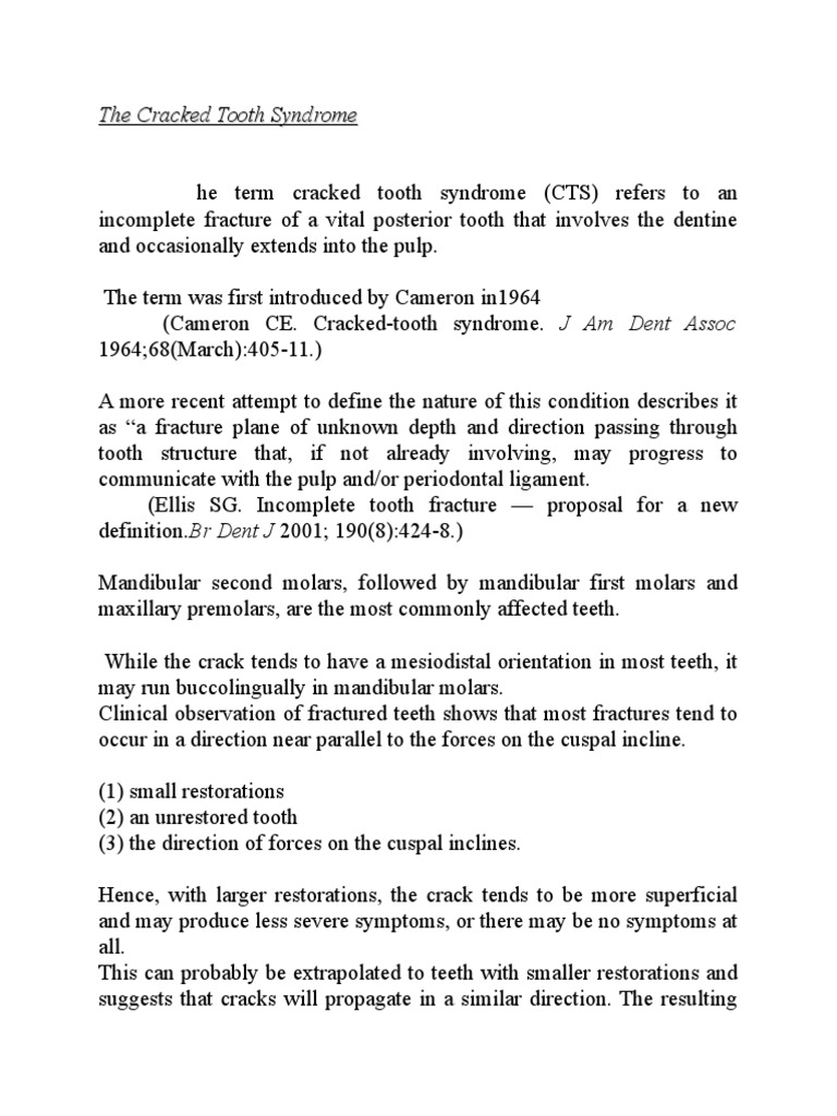Cracked Tooth Syndrome | PDF | Tooth | Dentin