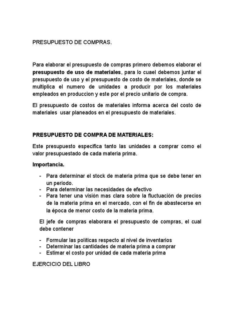 Presupuesto de Compras | PDF | Presupuesto | Inventario