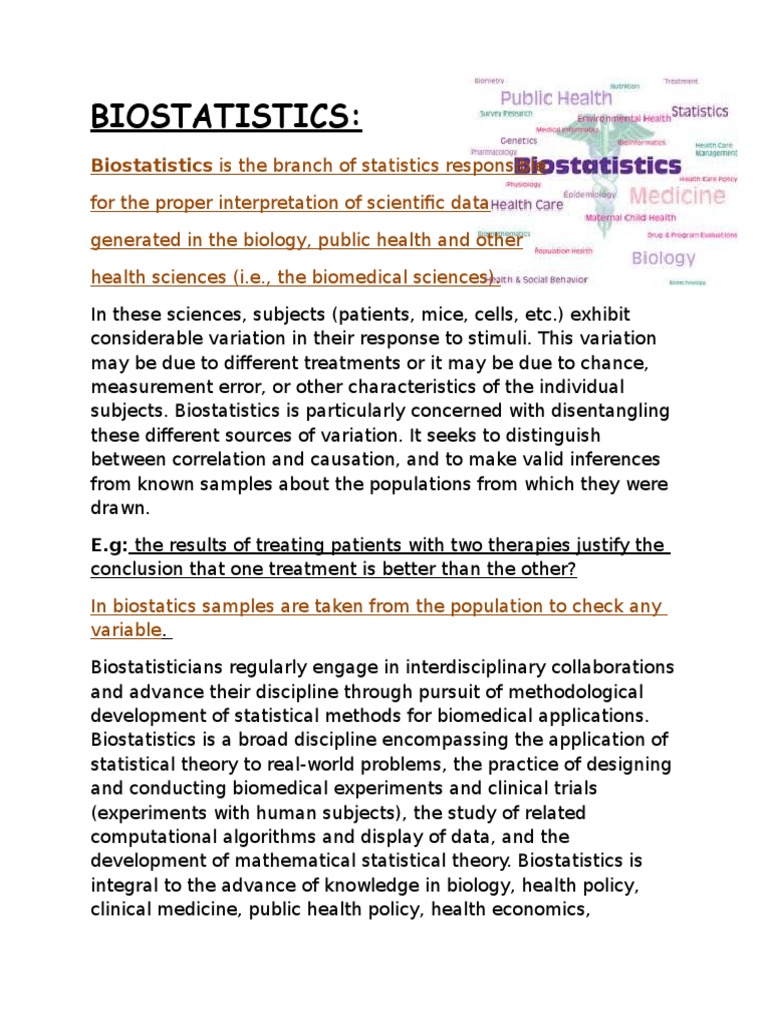 Understanding Biostatistics: An Overview of the Role of the ...