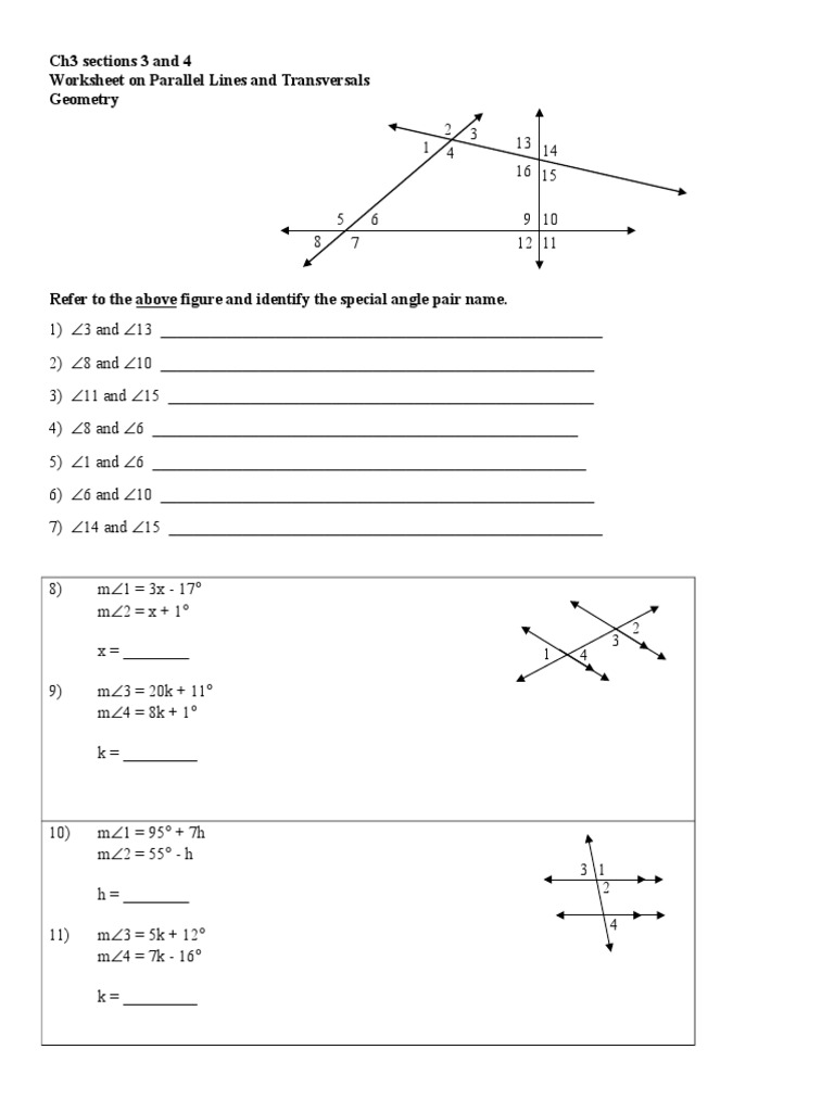 Worksheet on Parallel Lines and Transversals Within Parallel Lines And Transversals Worksheet
