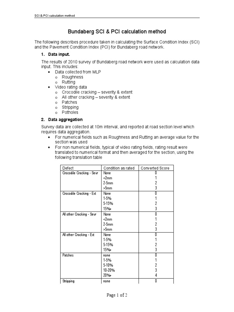 Bundaberg SCI & PCI Calculation Method | PDF | Road Surface | Surface ...