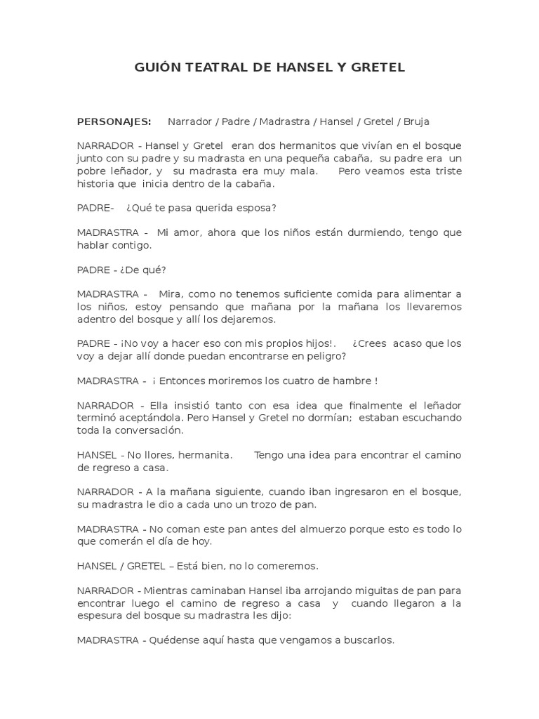 Hansel y Gretel Guion Teatral Hansel y Gretel Brujería Prueba gratuita de 30 días Scribd