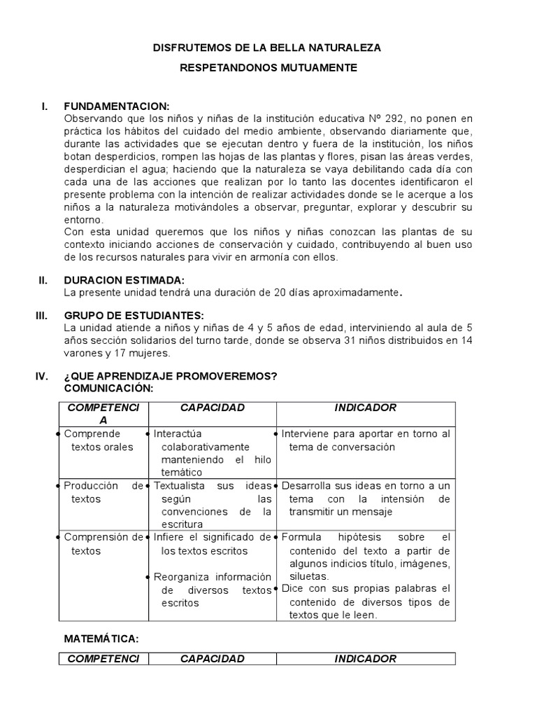 Unidad de Aprendizaje La Primavera PDF