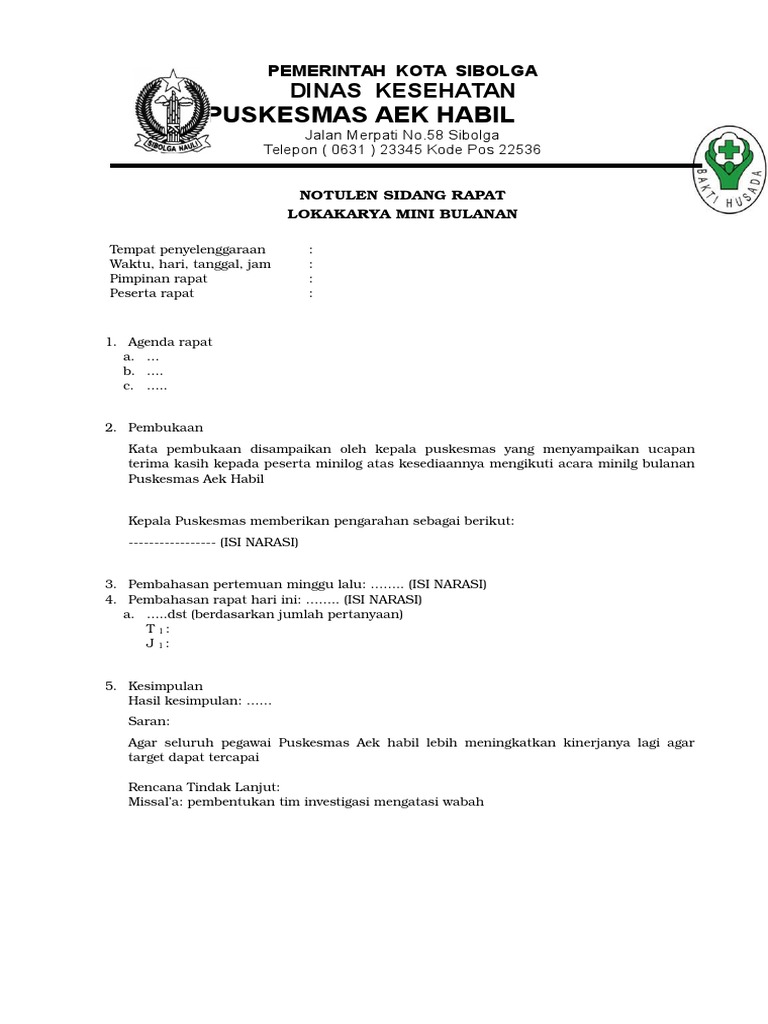Contoh Notulen Rapat Di Puskesmas