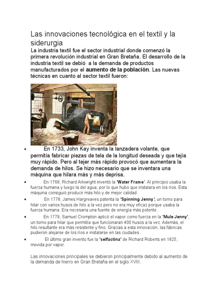 Innovaciones en Textil y Siderurgia | PDF | Industria textil | Hierro