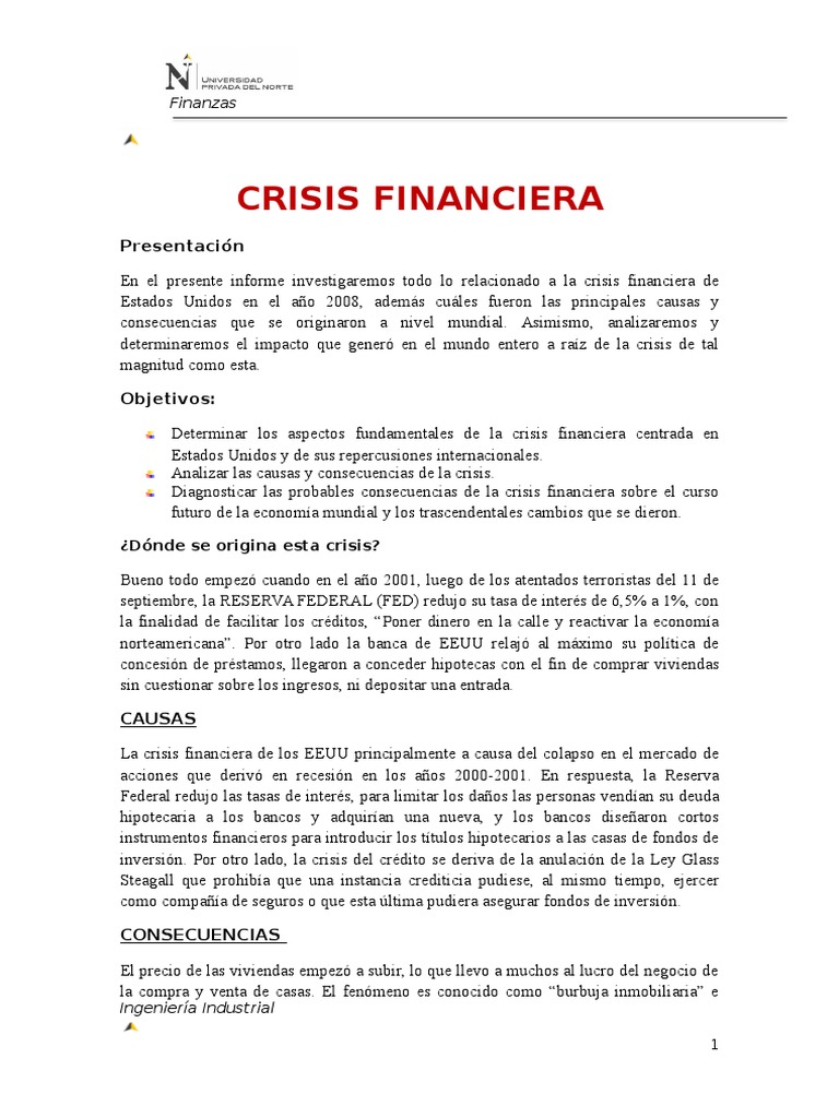 Crisis Financiera en EEUU - Finanzas | PDF | Crisis financiera de 2007 ...