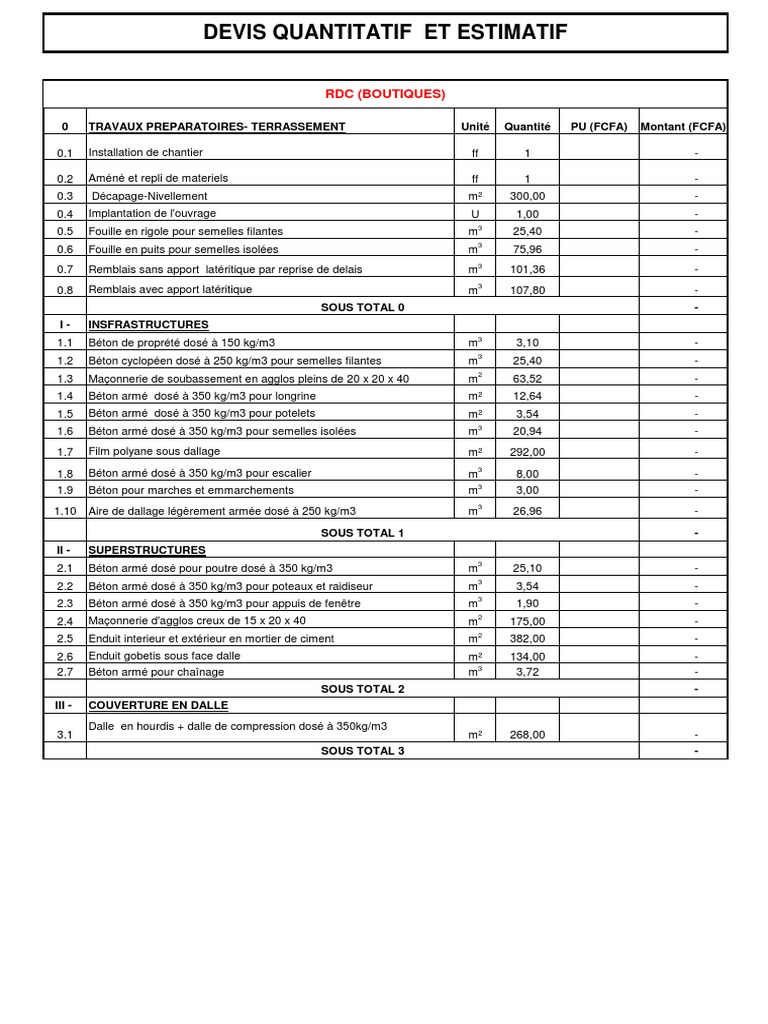 Devis Quantitatif Pdf Conception Architecturale Architecture