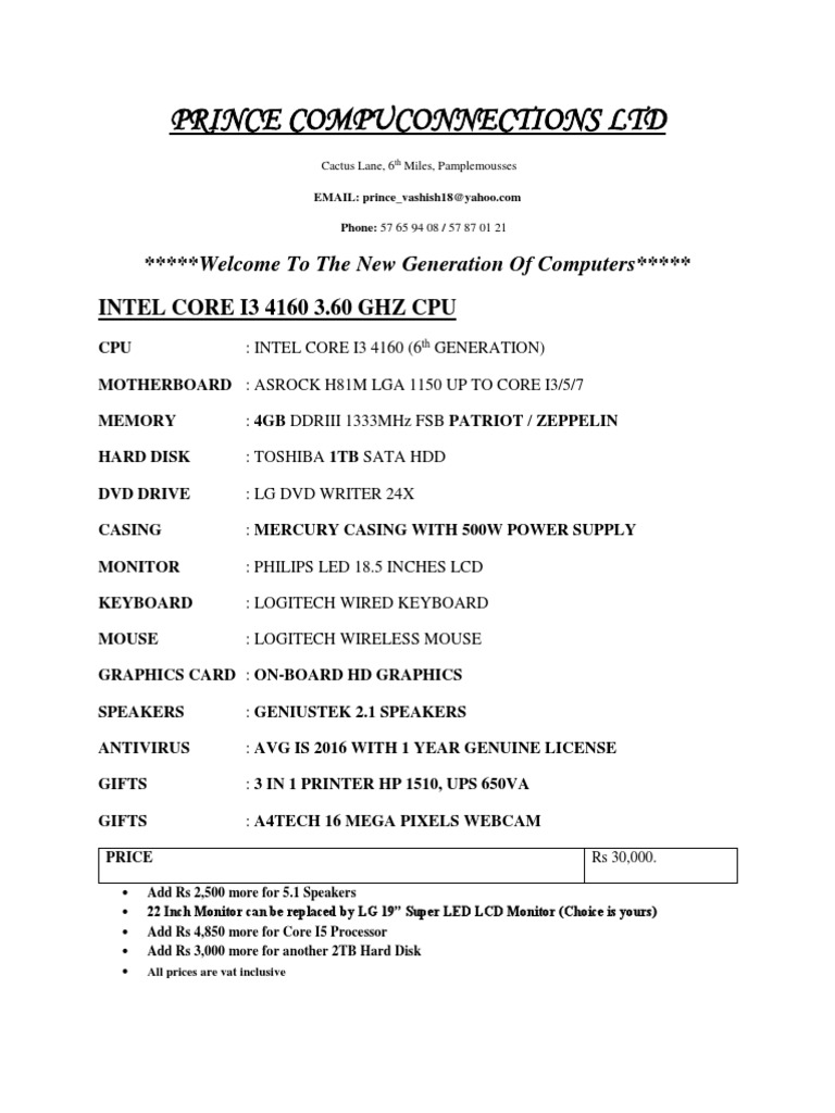 Intel Core i3 4160 CPU Specifications | PDF