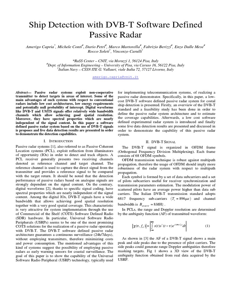 DVB-T Passive Radar for Ship Detection | PDF | Orthogonal Frequency ...