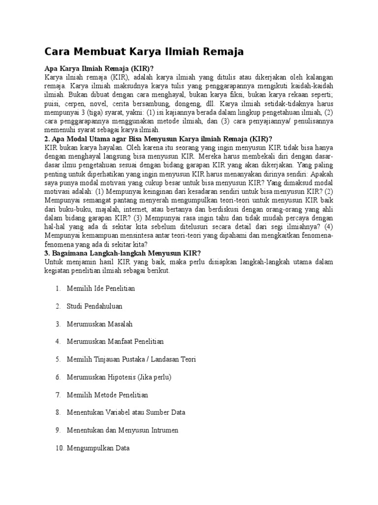 Cara Membuat Karya Ilmiah Remaja (KIR)