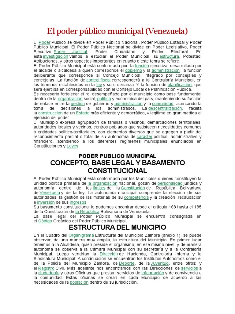 Funciones del Poder Municipal en Venezuela | PDF | Alcalde | Impuestos