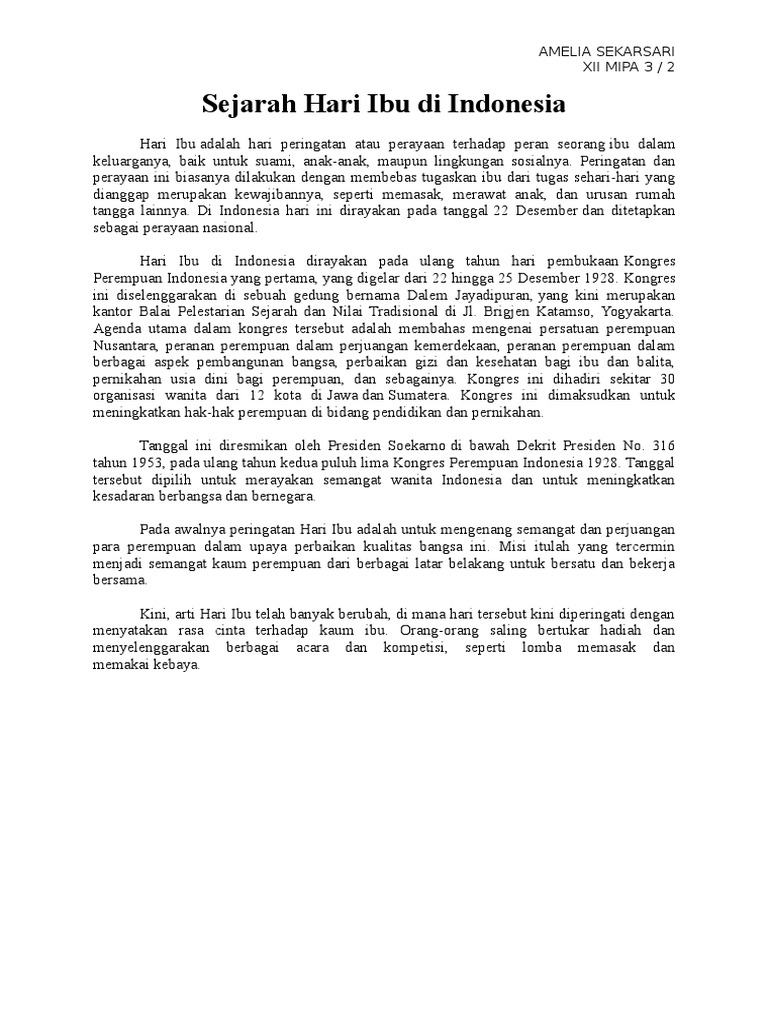 Sejarah Hari Ibu Di Indonesia | PDF