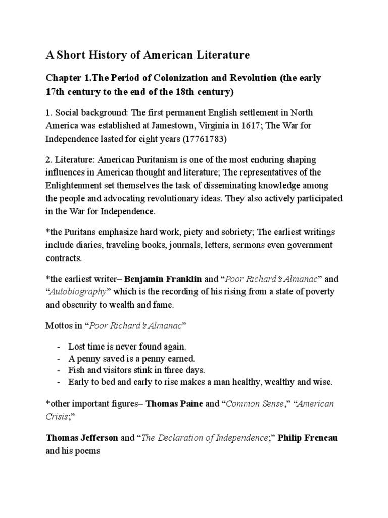 A Short History of American Literature | PDF | American Literature