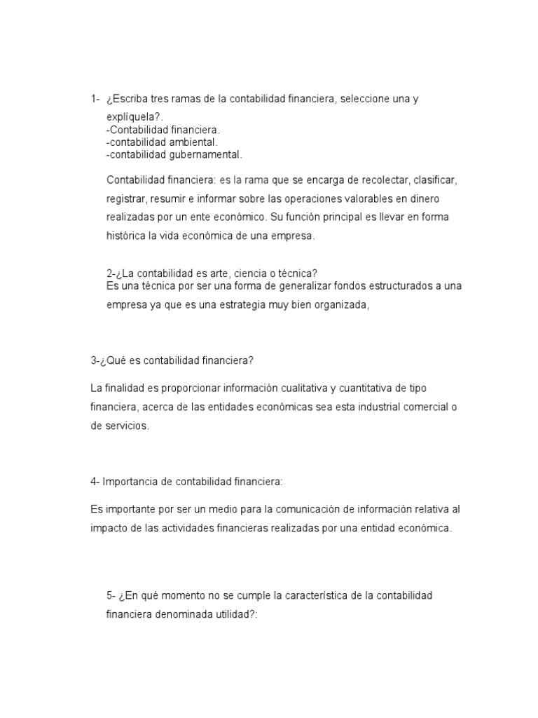 Escriba Tres Ramas de La Contabilidad Financiera