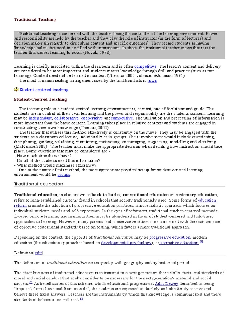 Comparing Traditional and Student-Centered Approaches to Education ...
