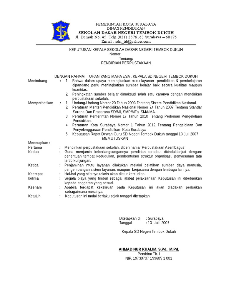 S K Pendirian Perpustakaan