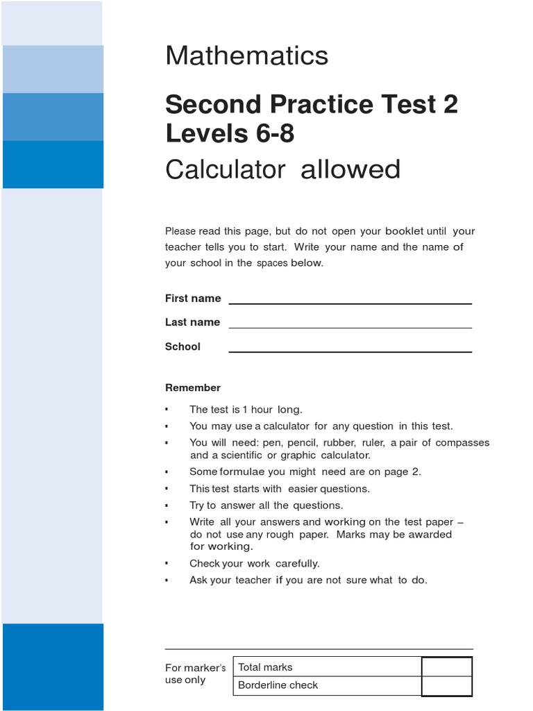 Mathematics Practice Test 2 | PDF | Line (Geometry) | Volume
