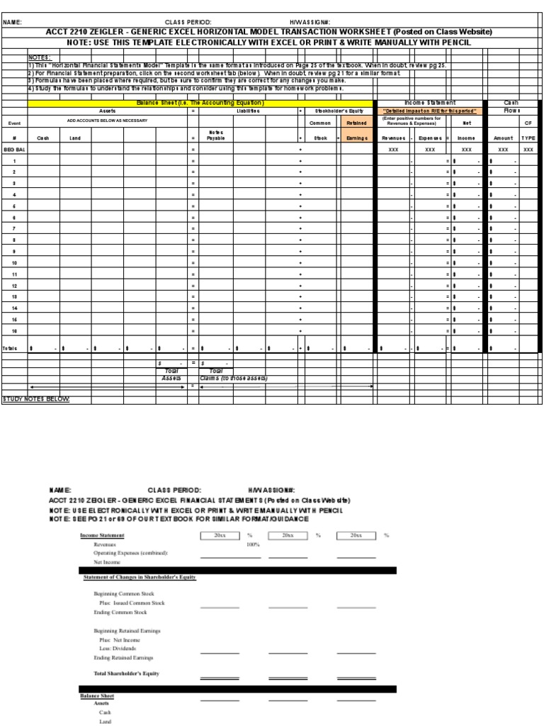 HORIZONTAL ACCOUNTING EXCEL TEMPLATE Retained Earnings