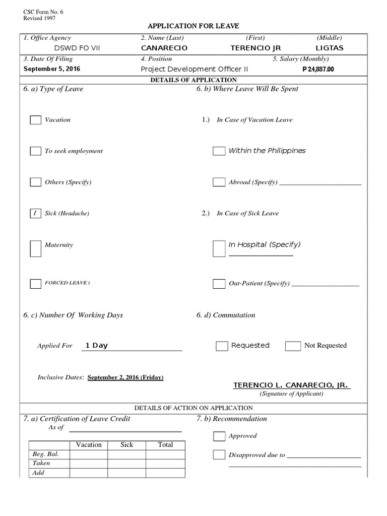 Leave Form Sept2016Sickleave-p2 | PDF