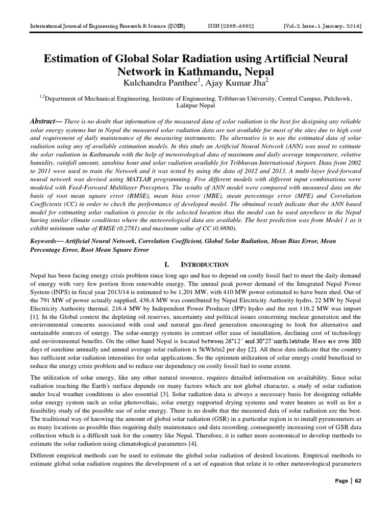Engineering Journal Estimation of Global Solar Radiation Using ...