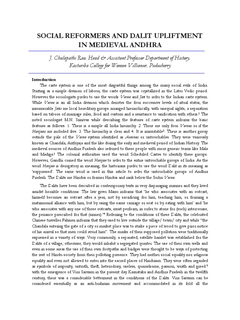 10social Reformers and Dalit Upliftment in Medieval Andhra | PDF ...