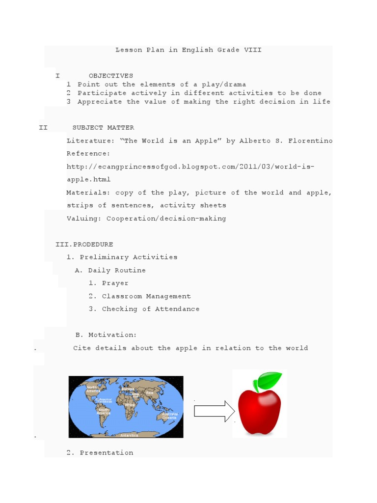 Grade 8 English Lesson Plan: Drama Analysis | PDF | Lesson Plan | Plot ...