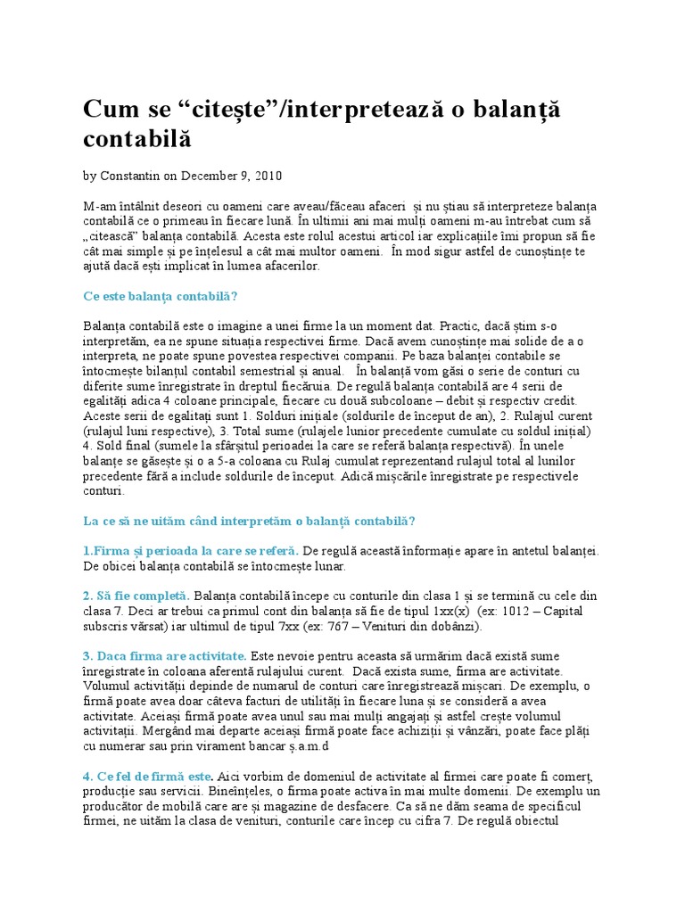 Interpretare Balanta | PDF