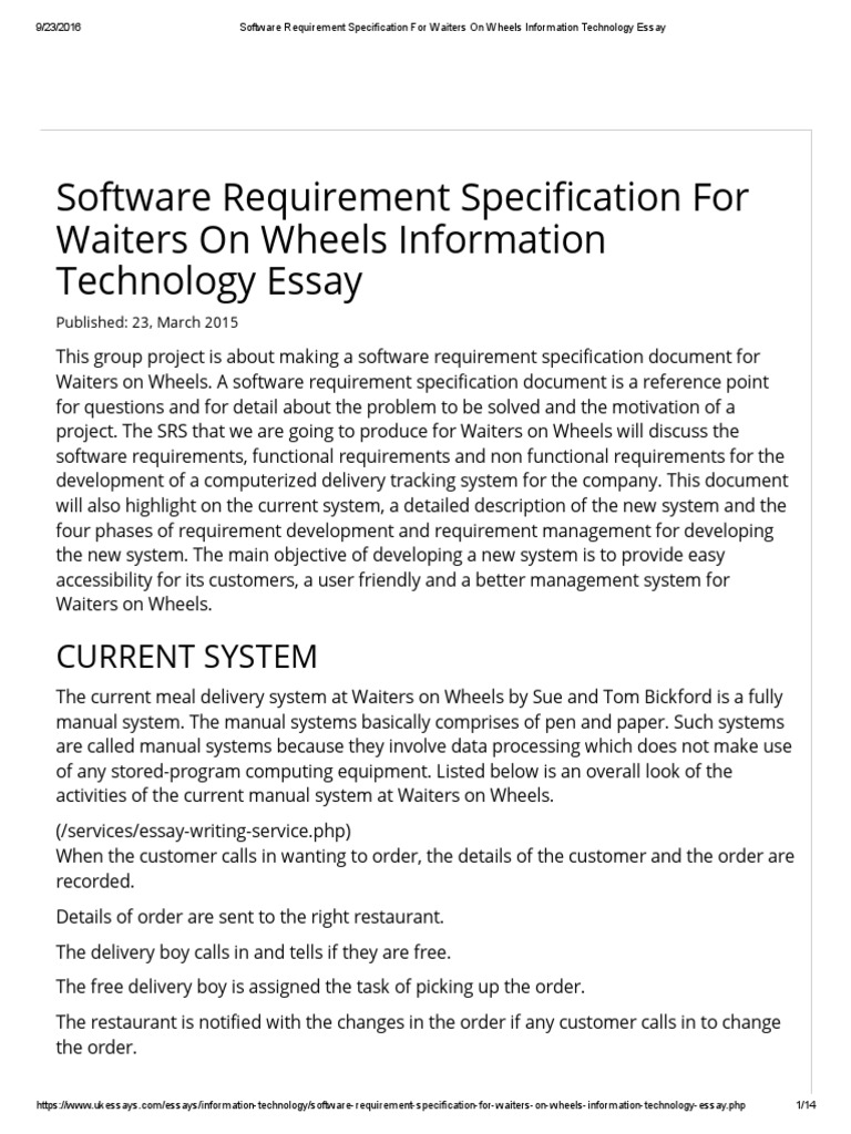 Software requirement specification for waiters on wheels information technology essay 02 picture