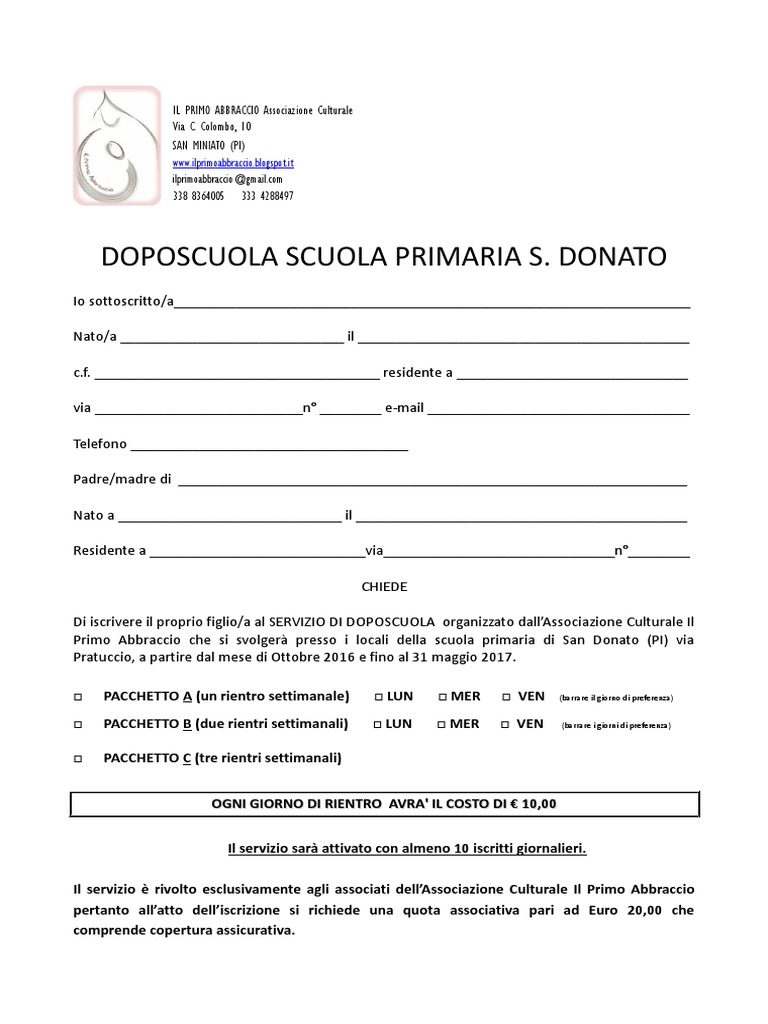 Modulo Iscrizione Doposcuola 2016-17