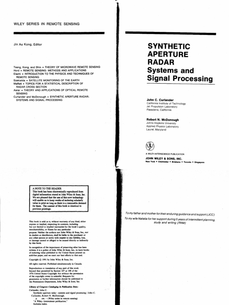 John C. Curlander, Robert N. McDonoughSynthetic Aperture Radar Systems and Signal Processing