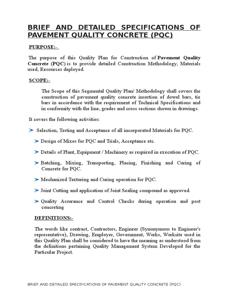 PQC Construction Specifications Guide | PDF | Road Surface ...