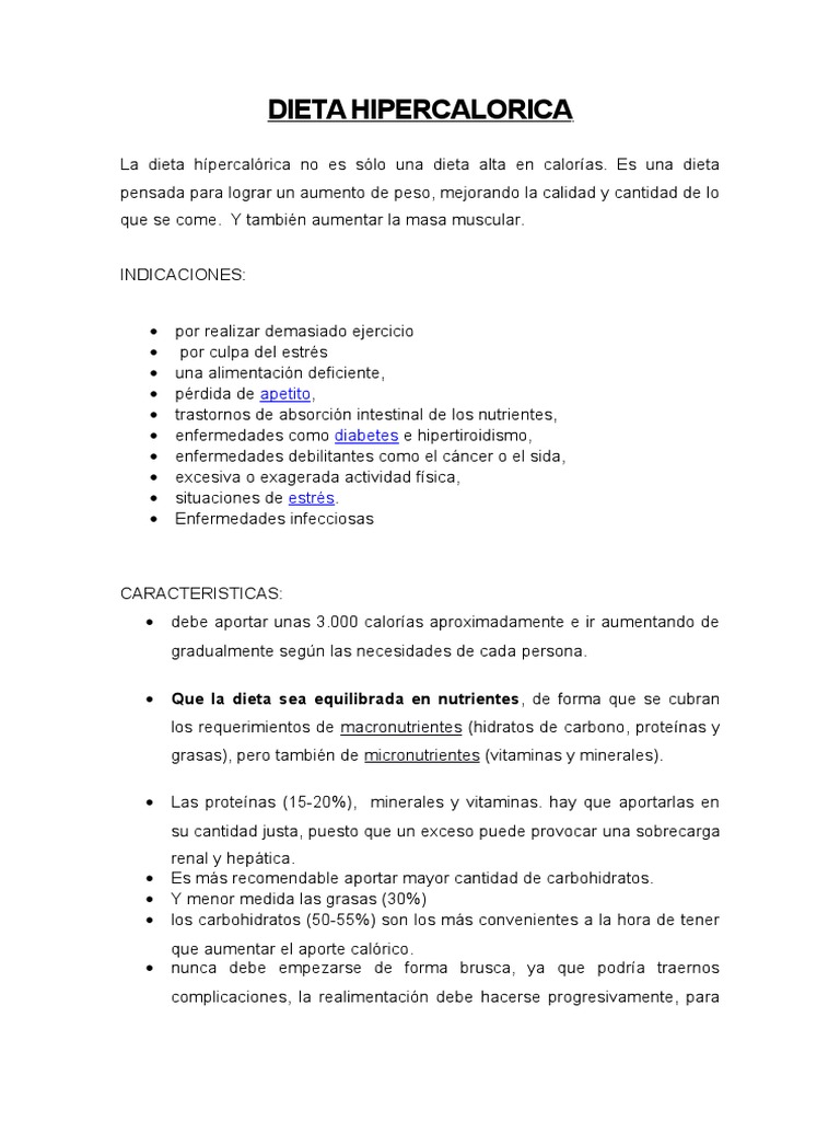 Dieta Hipercalorica Dieta Nutrientes
