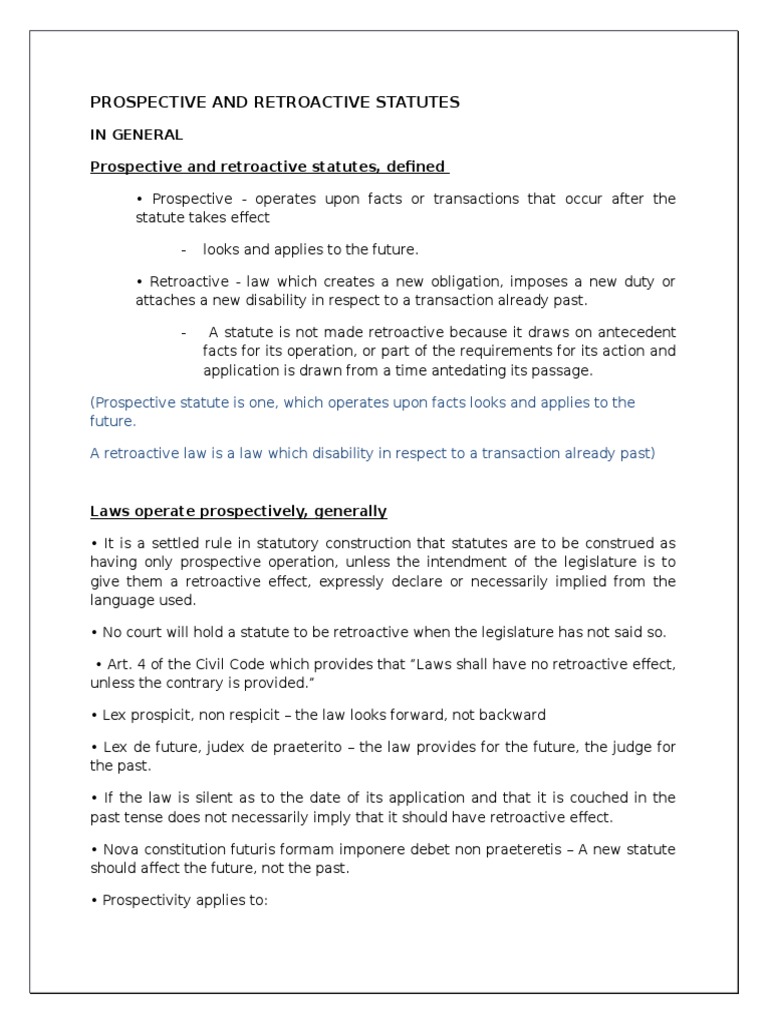Understanding Prospective and Retroactive Laws | PDF | Ex Post Facto ...