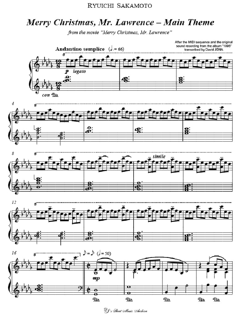 Merry Christmas Mr Lawrence Sheet Music Epic Sheet Music