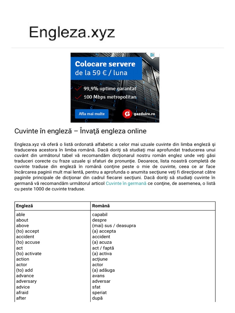 Cuvinte In EnglezÄƒ InvaÅ£Äƒ Engleza Online Engleza Xyz