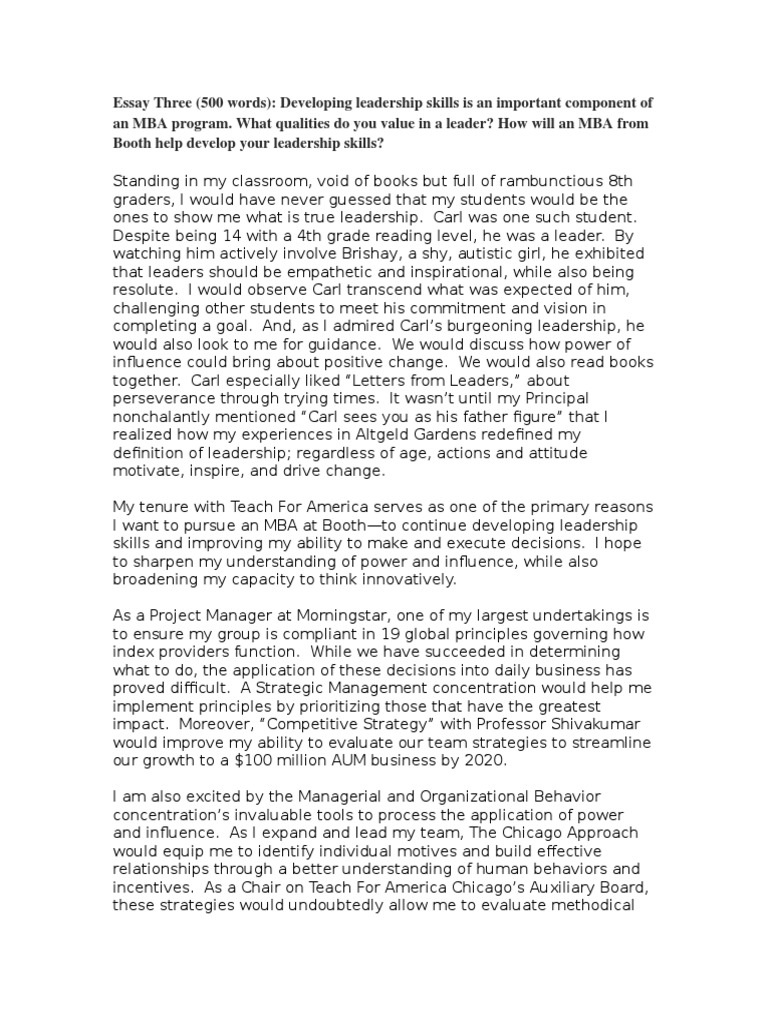 leadership essay mba