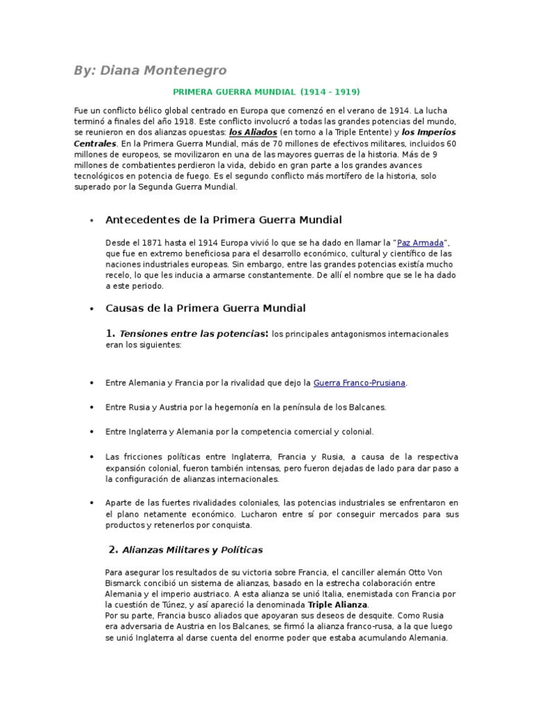 Causas y Consecuencias de la Primera Guerra Mundial | PDF | Viajes y ...