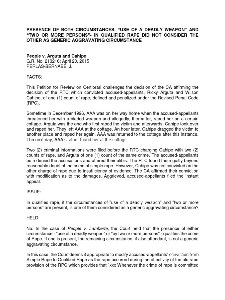 Qualified Rape: Legal Clarification | PDF | Rape | Crime & Violence
