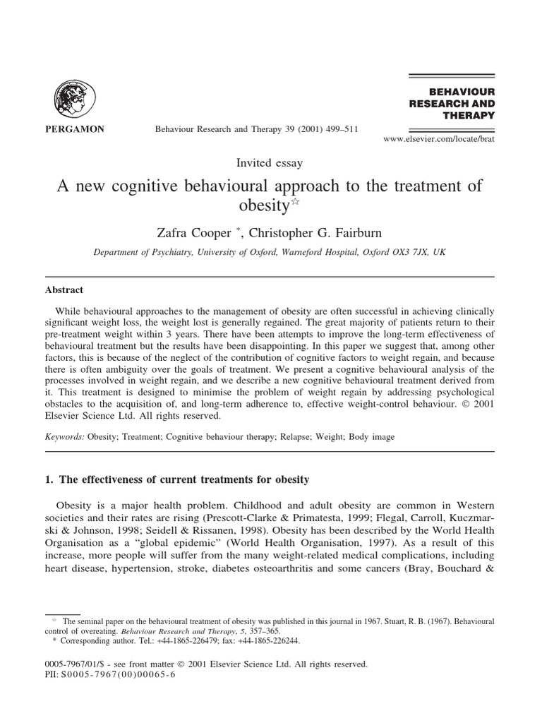 A New Cognitive Behavioural Approach To The Treatment of Obesity ...