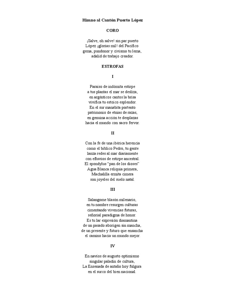 Himno Al Cantón Puerto López | PDF