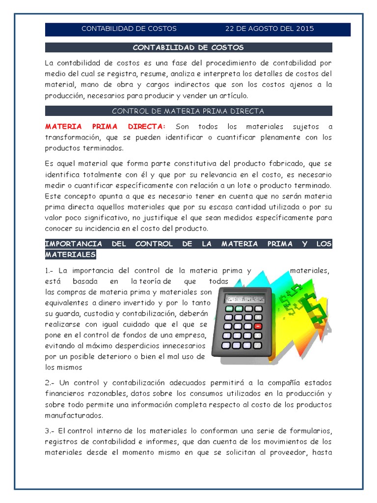 Control de Materia Prima en Costos | PDF | Costo | Contabilidad