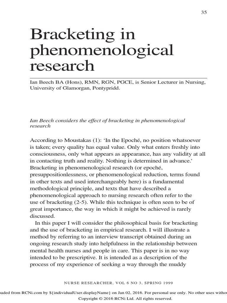 Beech Bracketing Phenomenology Philosophy Edmund Husserl