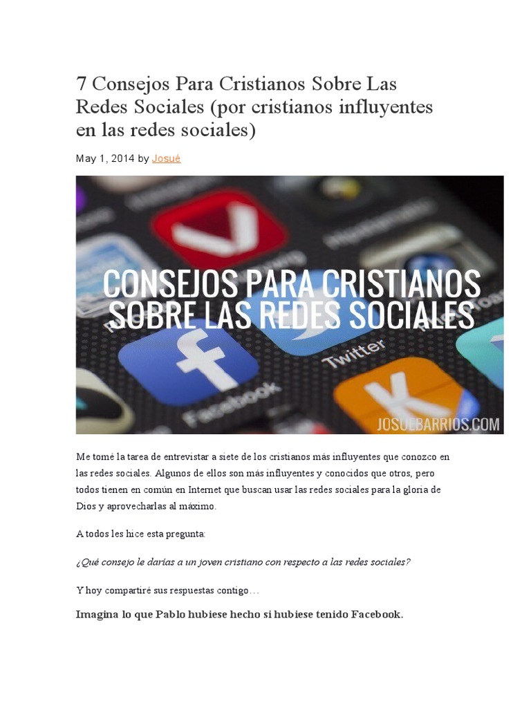 7 Consejos para Cristianos Sobre Las Redes Sociales PDF Oración