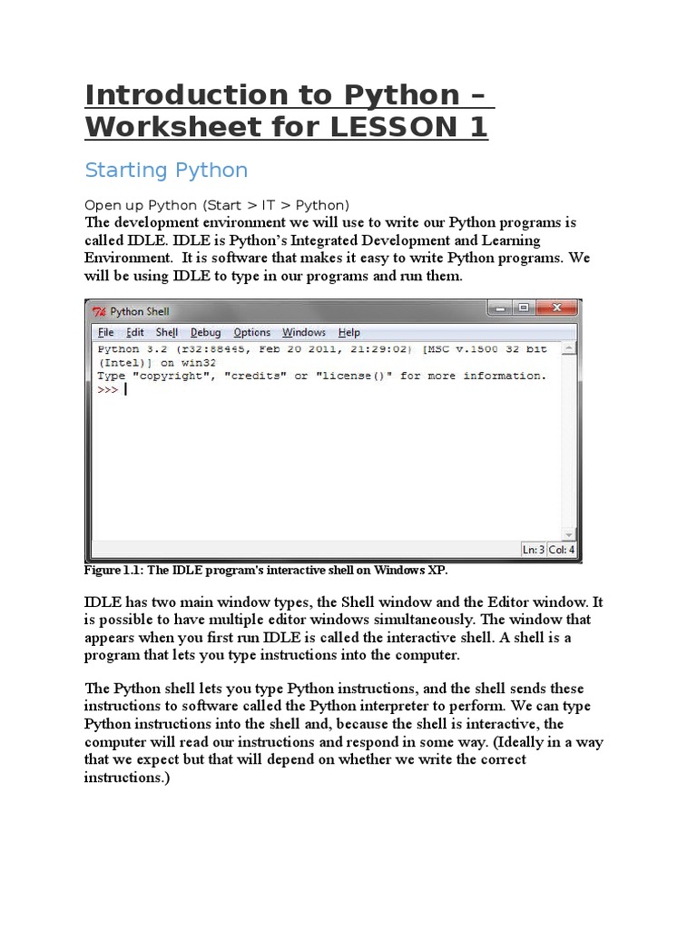 Introduction To Python - Worksheet | PDF | Data Type | Shell (Computing)