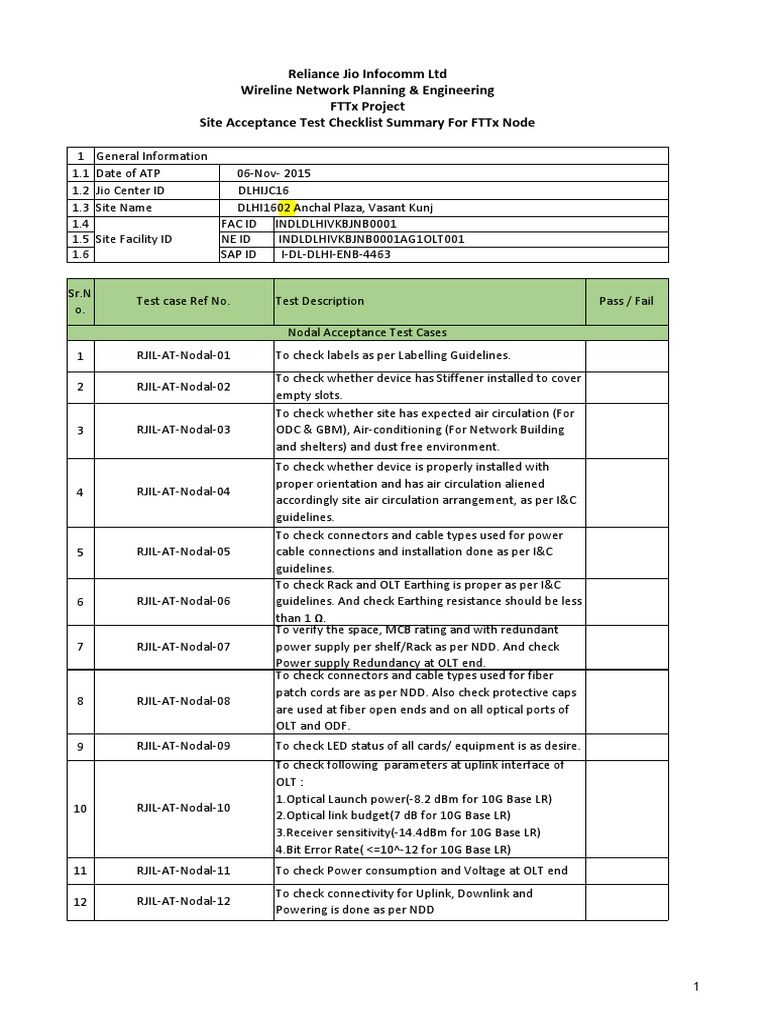 Atp Check List Dlhi1602 Fiber To The X Computer Network
