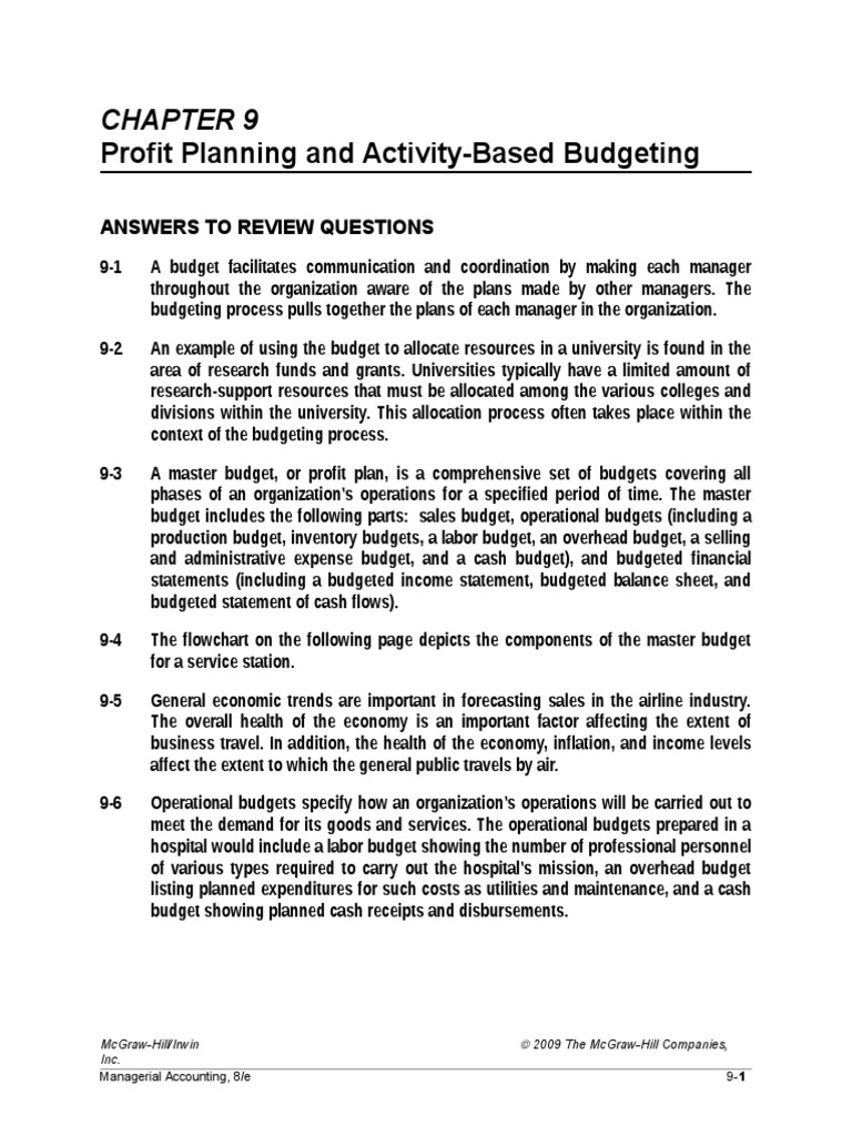 Financial Planning and Analysis The Master Budget PDF Budget